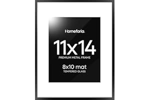 Homeforia Black 11x14 Picture Frame, High End Metal 11x14 Poster Frames with Mat 8x10, 11 x 14 Black Frame Matted to 8 x 10 inch Photo, 11 by 14 Thin Hanging Frames, Tempered Glass, Wall Kit, Set of 1
