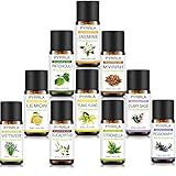 PYRRLA Essential Oils,10 Highest Quality Essential Oil Set (Jasmine/Ylang ylang/Eucalyptus/Rosemary/Lemon/Patchouli/Vetiver/Clary Sage/Myrrh/Citronella)