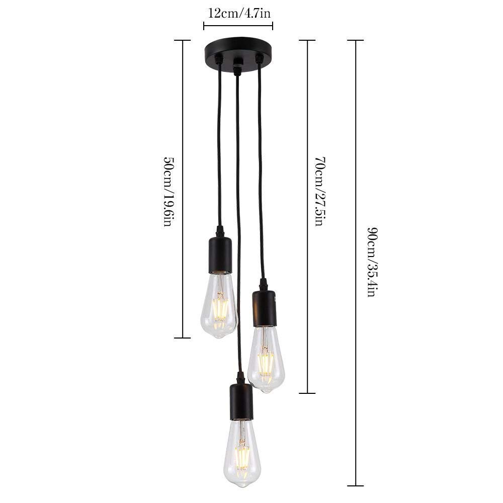 PIANUO Retro Industrial Chandelier Pendant Lights 3 Head E26 Lamps Vintage Classic Edison Lamps Adjustable DIY Ceiling Lamps Ceiling Lights(No Bulbs）