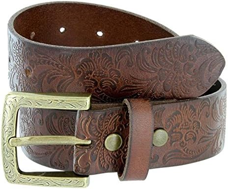 Avnet Women Leather Engraved Antique Nickel Zinc Alloy Buckle 1.5'' Wide Belt