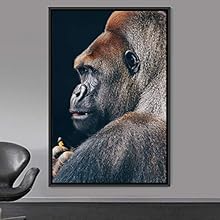 signwin Framed Canvas Wall Art Gorilla Animals Expressive Farmhouse/Country Living Room Monkey Multicolor Photography - 24x36 inches
