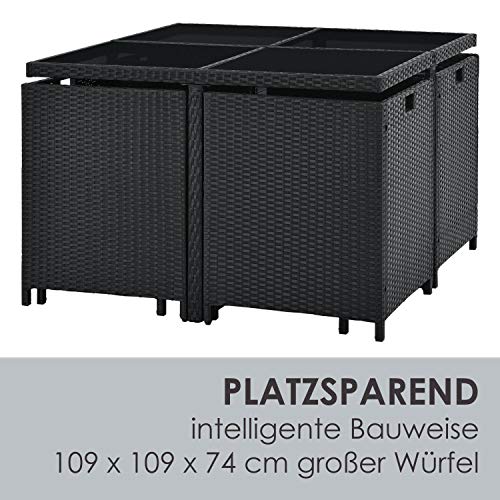 Juskys Polyrattan Sitzgruppe Baracoa L 9-teilig wetterfest, stapelbar - 4 Stühle, 4 Hocker, Tisch mit Glasplatte, Kissen - 8 Personen - Gartenmöbel Set für Garten, Terrasse – Bild 5