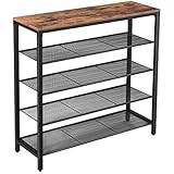 VASAGLE Shoe Rack, 5-Tier Shoe Storage Organizer with 4 Metal Mesh Shelves for 16-20 Pairs and Large Surface for Bags, for Entryway, Hallway, Closet, Industrial, Rustic Brown ULBS15BX