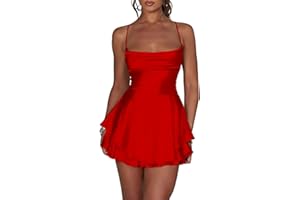 LuFeng Women's Elegant Satin A-line Summer Sleevesless Rompers Bandage Back Spaghetti Strape Tiered Mini Dress Jumpsuits