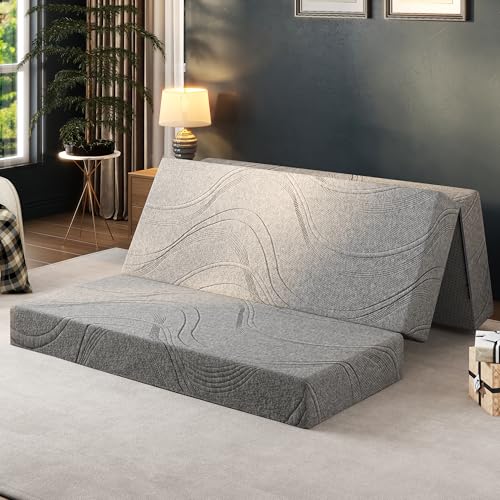 Foldable Mattress Queen, 6 Inch Memory Foam Trifold Mattress Topper | Ideal for Guest, Murphy Bed & Camper, Washable Cover & Non-Slip Base for All Floors, 80" x 60" x 6"
