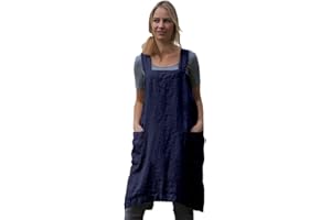 LARMLISS Women’s Pinafore Square Apron Baking Cooking Gardening Works Cross Back Cotton/Linen Blend Dress with 2 Pockets