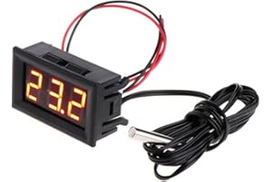 Lawnoval 12V Digital LED Thermometer with Temp Probe for Automotive, Water Tanks, Industrial Equipment -40 to 65°C Working Ra