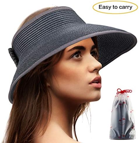 Foldable Sun Visors for Women - Beach Hat Wide Brim Sun Hat Roll Up Straw Hat
