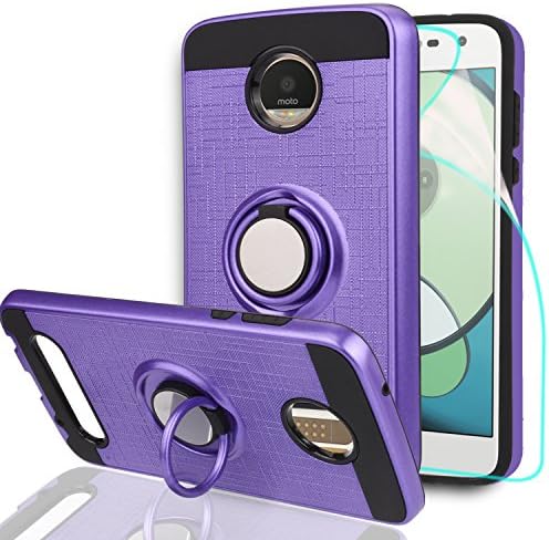 Athchu Moto Z2 Play Phone Case with HD Screen Protector, 360 Degree Rotating Ring & Bracket Dual Layer Resistant Back Cover for Motorola Moto Z Play (2nd Gen.)-ZH Purple