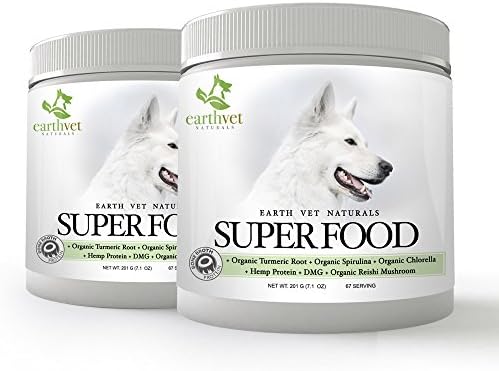 Earth Vet SUPERFOOD for Dogs - Contains Bone Broth, Organic Turmeric Root, Organic Spirulina, Organic Chlorella, Hemp Protein, DMG & Organic Reishi Mushroom