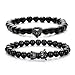 JOYA GIFT Black 8mm Round Beads Bracelet Set for Men Crown Tiger Head Charm Handmade Jewelry