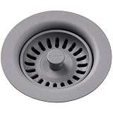 Elkay LKQS35GS Polymer Drain Fitting with Removable Basket Strainer and Rubber Stopper, Greystone
