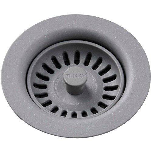 Elkay LKQS35GS Polymer Drain Fitting with Removable Basket Strainer and Rubber Stopper, Greystone