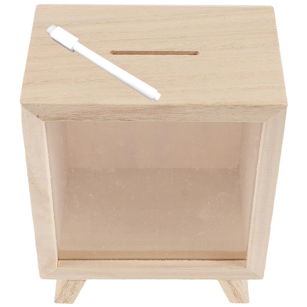 ibasenice Donation Suggestion Box - 1 Pcs Clear Wooden Money Bank Money Storage Container Travel Fund Box with Clear Front Window Wooden Piggy Bank Ballot Box