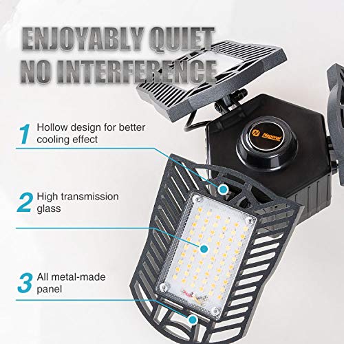 APP & Remote-Control-Garage-Light-E26, Brightness & Light Colors Adjustable, Time Control Deformable Garage Lights Ceiling LED 60W 6000lm for Storage, Basement, Workshop, Barn