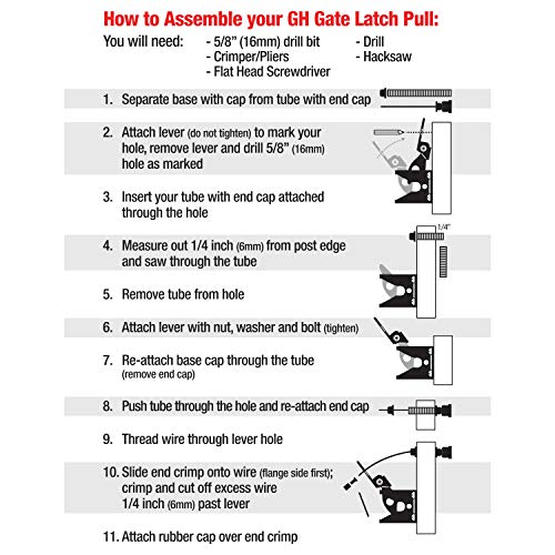 GH Gate Products EZHT001 Gate Latch Pull Gate Opener Black Adjustable