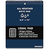 Weatherproof Top Spiral Notebook Legal Pad 8.5" x 11" with 100 Pages All Weather Paper and Waterproof Hard Cover (Blue)