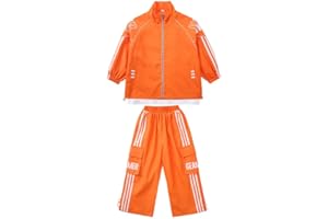 Boys Girls 3 - Piece Windbreaker Tracksuit, Orange Hip - hop Streetwear Outfit for Kids