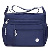 Waterproof Nylon Shoulder Crossbody Bags - Adjustable Shoulder Strap Handbag Multiple Zippered Elastic Pockets with Organizer fors Wallet, Passport, Boarding Pass, Water Resistant ( Navy Blue, ,Large)
