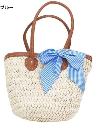 Amazon ストローバッグ トート型かごバッグ バンダナリボン付き ブルー アクアフリーダム シューズ バッグ
