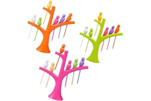 FOMIYES 3 Sets Reusable Bird-Shaped Dessert Forks Tree Branch Holder for Party and Charcuterie