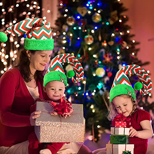 MCPINKY Christmas Elf Hat, Long Striped Hat Felt and Plush Hat With Snowmen Brooch Pin for Kids Women Adults Holiday Party Custume Christmas Dress Up