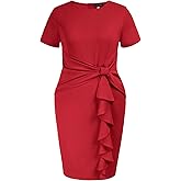 Hanna Nikole Wmens Plus Size Wear to Work Dress 50s Vintage Ruffle Peplum Cocktail Pencil Knee Dress