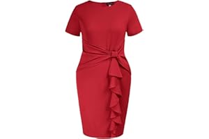 Hanna Nikole Wmens Plus Size Wear to Work Dress 50s Vintage Ruffle Peplum Cocktail Pencil Knee Dress