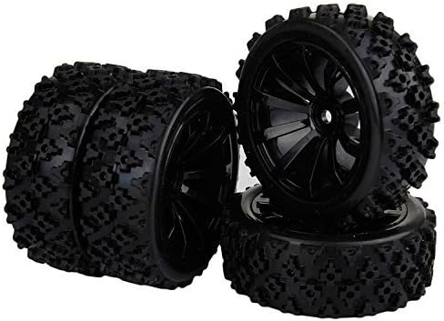 SkyQ RC Car Tires Wheels 1/10 on Road Racing 1/16 RC Off-road Cars Rally Car Black Rims 12mm Hex Hub 3mm Offset Pack of 4pcs