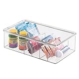 mDesign Storage Box Organizer for Vitamins, Medicine, Medical, Dental Supplies - Divided, Clear