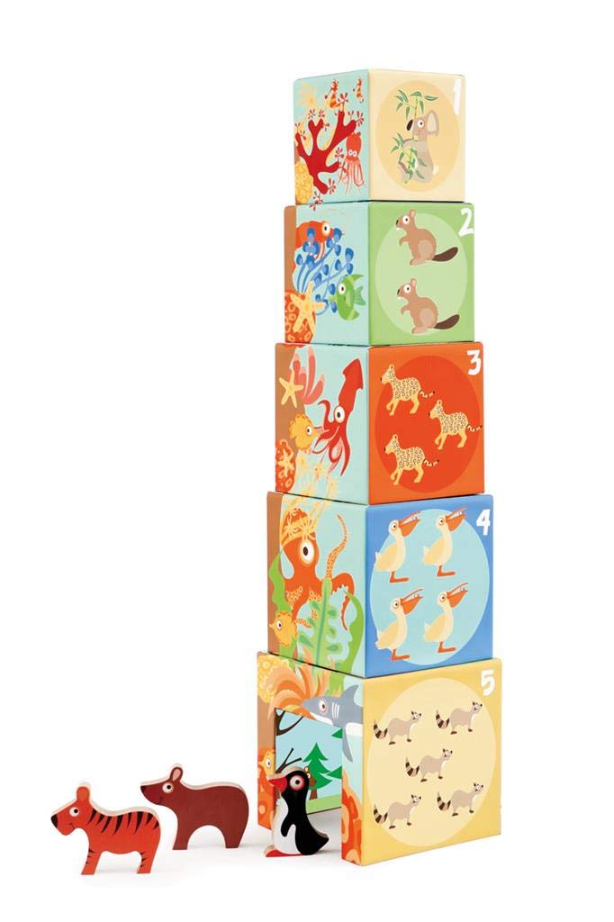 Scratch 276181118 Pyramid Stacking Tower with 3 Wooden Animals from 12 Months