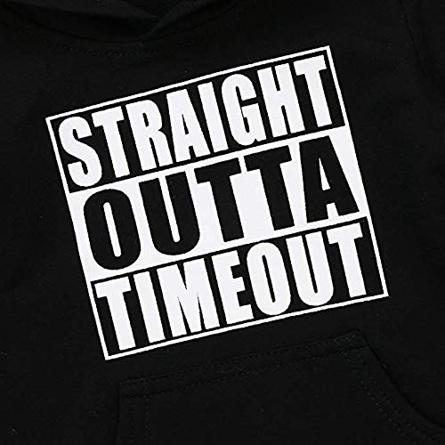 FaMommiesBB Toddler Newborn Baby Boys Girls Straight Outta Timeout Hooded Sweatshirt Top with Kangaroo muff Pockets (Black, 1-2 Years)