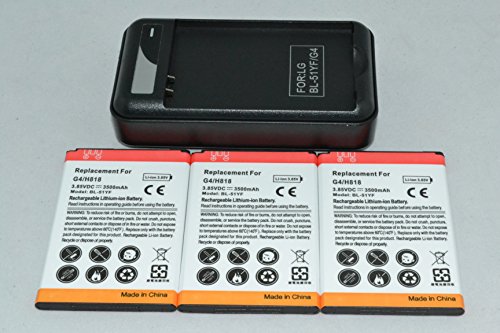 3 x 3500mAh Batteries and Charger for LG G4 Compatible Models: BL-51YF, F500, H810, H815, H811, LS991, VS986, US991