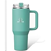 Gpeng 30/40/50 oz Tumbler with Handle, Water Bottles with Straw Lid, Insulated Stainless Steel Travel Mug Cup Holder Friendly, Keep Drinks Cold or Hot for Hours (Aqua, 40 oz)
