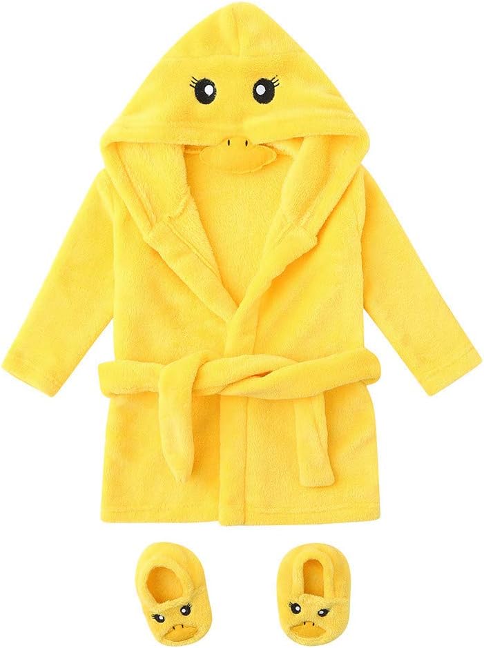 Toddler Baby Bathrobe Set,Infant Boys Girls Cartoon Flannel Bathrobes Hoodie Sleepwear+Footwear Outfits 0-12 Months