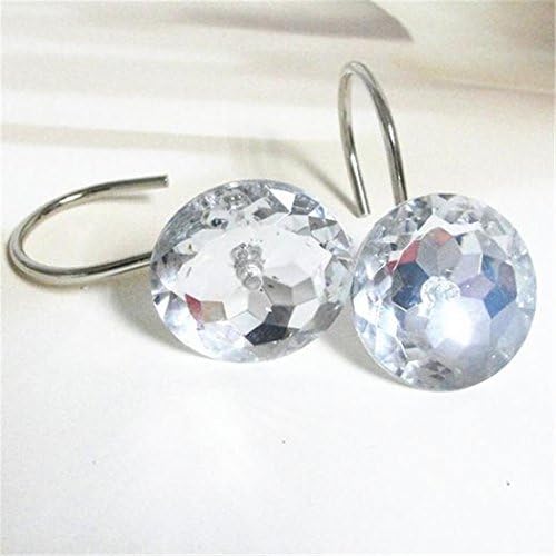 BUYBUYMALL 12 PCS Round Crystal Diamond Shower Curtain Hooks