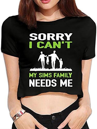 PolkBro Sorry I Can't My Sims Family Needs Me Sexy Womens Cropped Tops Tees Short T-shirt Blouse Clubwear