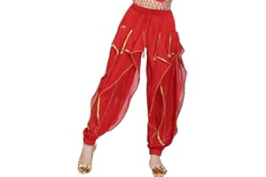 FIBAMA Belly Dance Pants Chiffon Indian Dance Spinning Pants Leg Binding Sequins Performance Clothes Practice Performance Dance
