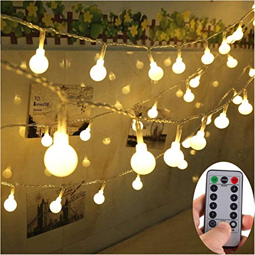 Yesee 33ft 80 LEDs Battery Operated String Lights Globe Fairy Lights with Remote Control for Outdoor/Indoor Bedroom,Garden,Christmas Tree[8 Modes,Timer ] (Warm White)