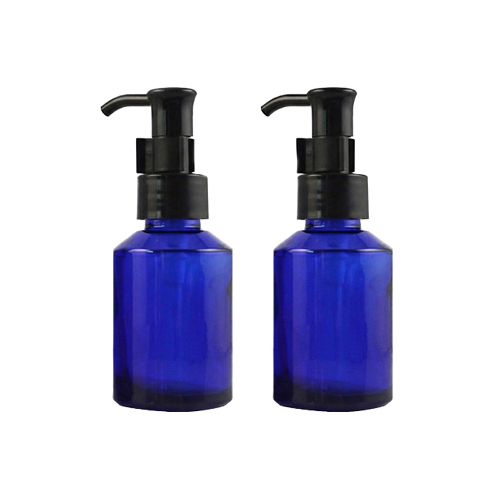 2PCS 60ml Upscale Refillable Cobalt Glass Lotion Pump Bottle with Black Lock Dispenser Toiletries Bottle Cosmetic Container Jar Pot for Cream Essence Shampoo Body Wash