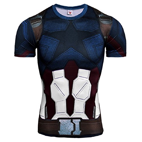Cosfunmax Superhero Captain Team Leader Compression Shirt Sports Gym Ruining Base Layer 2XL