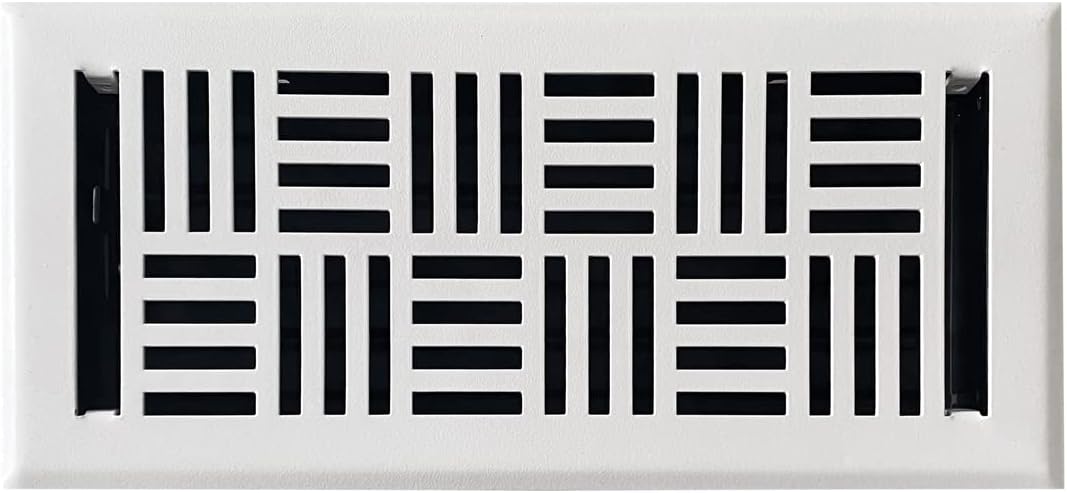 Registers, Grilles & Vents - Empire Register Co, Vent Cover - 4x10 inch, Art Nouveau Design, White Finish, Heavy Duty Floor Vent Covers, Metal Damper Attached. Vent Covers for Home Floor only.