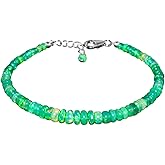 InfinityGemsArt Green Ethiopian Opal Bracelet, October Birthstone, Natural Gemstone Beads, Dainty Handmade Jewelry Women, Chakra Energy Crystals, 925 Sterling Silver Chain 8 inch