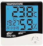 Acmee® LCD Night Light Indoor Humidity Monitor Temperature Sensor Hygrometer Thermometer with Date Time Alarm Clock (HTC-8A)