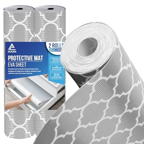 IAZORA Shelf Liner for Kitchen Large 2 Rolls (40 x 200cm) Non-Adhesive Drawer Liner, Non-Slip Food Grade EVA Cabinet Liner for shelves, Stain-Proof contact paper for Refrigerator and Drawers