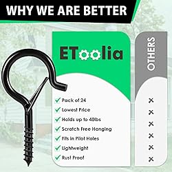 Etoolia 24 Pcs Q Hooks for Outdoor String
