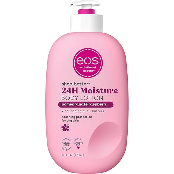 EOS SHEA BETTER BODY LOTION- POMEGRANATE RASPBERRY, 24-HOUR MOISTURE SKIN CARE, LIGHTWEIGHT & NON-GREASY, MADE WITH NATURAL SHEA, VEGAN, 16 FL OZ
