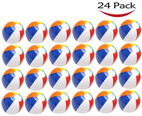 12" Rainbow Colored Party Pack Inflatable Beach Balls, 24 Pack