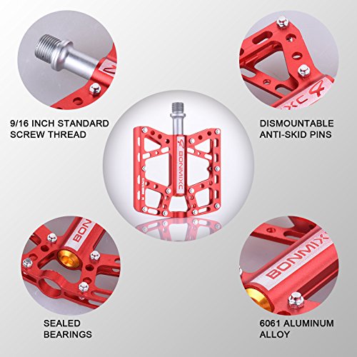 Bonmixc Bicycle Pedals, 9/16" Cycling Four Pcs Sealed Bearing Bike Pedals