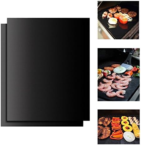Revonk Barbecue Grill Mat Set of 2 Nonstick BBQ Grilling Mats 15.75 x 13 Inch Stick-Rapid Clean Works With Gas Electric Charcoal Grills(Black)